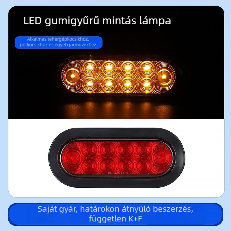 6 hüvelykes LED tehergépkocsi hátsó lámpa, 10 LED, ovális lencsetakaróval és gumigyűrűvel (dugóval)