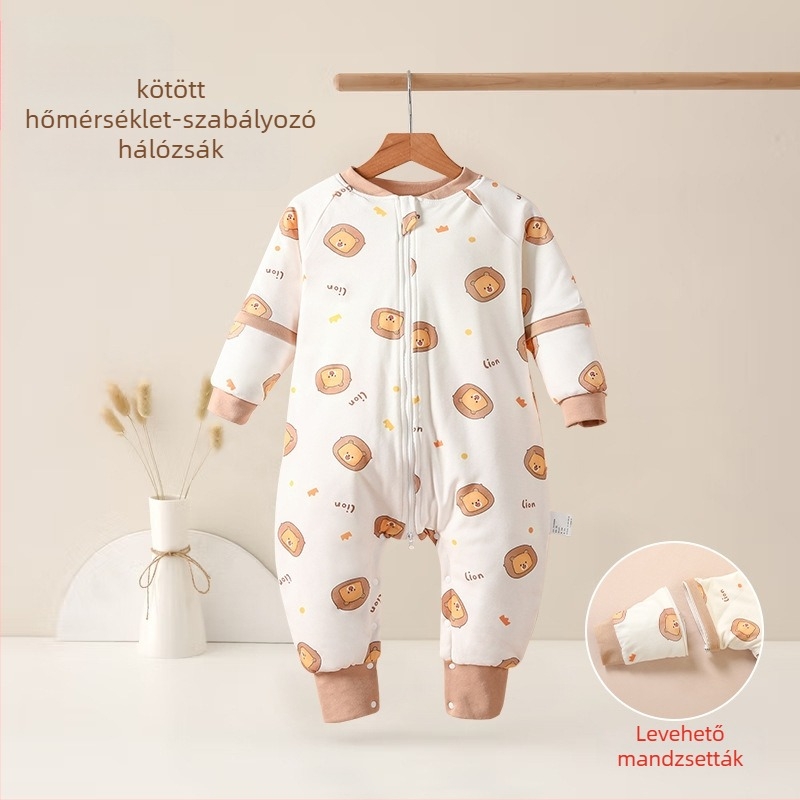 Babára való alvózsák osztott lábakkal, állandó hőmérséklet, levehető ujjak, 95% pamut anyag, pehely töltés