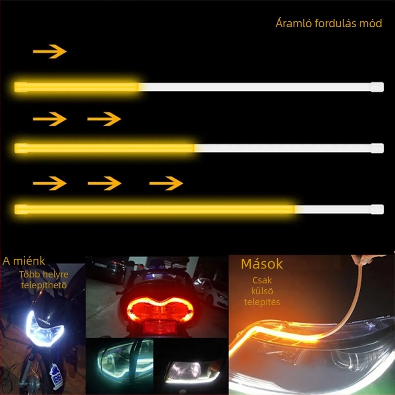 Két színű LED nappali világítás csík jelzőfénnyel – első motorháztetőre clamp rögzítés, univerzális, műanyag ház, 5W, 5V
