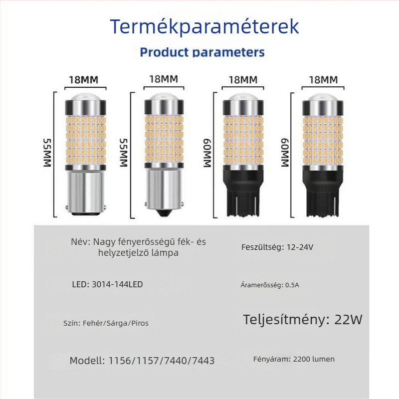 1156-3014-144 LED autójelző és hátsó világítás nappali fény – 8.1W, 12–24V DC, 3014 SMD, 6000–7000K