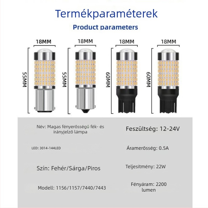 1156-3014-144 LED autójelző és hátsó világítás nappali fény – 8.1W, 12–24V DC, 3014 SMD, 6000–7000K