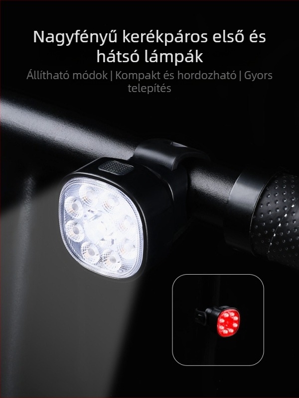 Kerékpár világítás készlet: előre és hátra lámpa, vízálló kialakítás, Type-C töltés, nagy fényerejű LED, mountain és országúti kerékpárokhoz