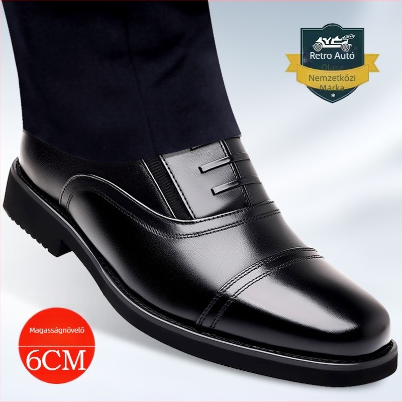 Férfi bőrcipő, klasszikus autó stílus, valódi bőr, őszi-téli lélegző, magasságot növelő üzleti-casual slip-on cipő
