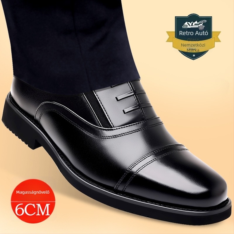 Férfi bőrcipő, klasszikus autó stílus, valódi bőr, őszi-téli lélegző, magasságot növelő üzleti-casual slip-on cipő