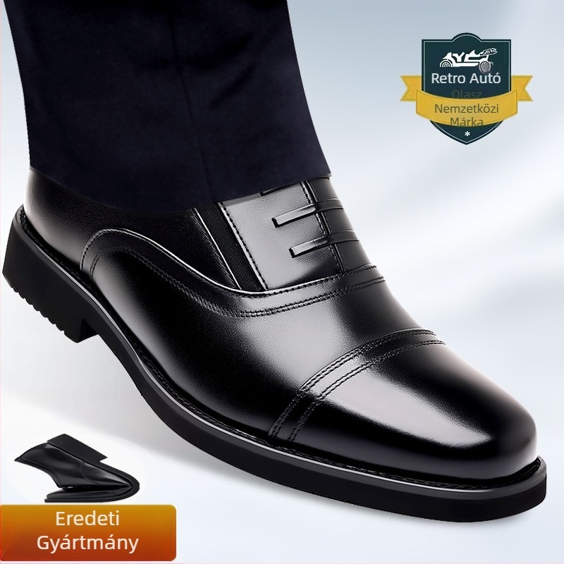 Férfi bőrcipő, klasszikus autó stílus, valódi bőr, őszi-téli lélegző, magasságot növelő üzleti-casual slip-on cipő