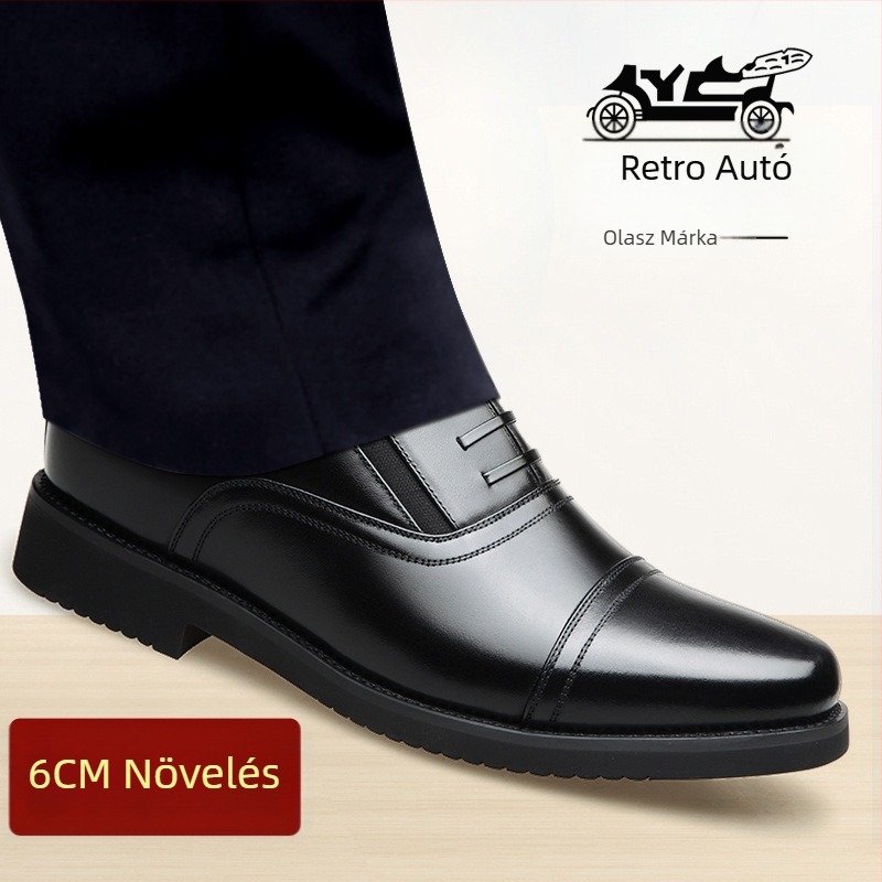 Férfi bőrcipő, klasszikus autó stílus, valódi bőr, őszi-téli lélegző, magasságot növelő üzleti-casual slip-on cipő