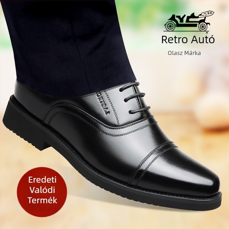 Férfi bőrcipő, klasszikus autó stílus, valódi bőr, őszi-téli lélegző, magasságot növelő üzleti-casual slip-on cipő