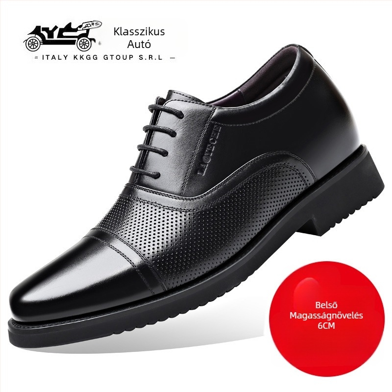 Férfi bőrcipő, klasszikus autó stílus, valódi bőr, őszi-téli lélegző, magasságot növelő üzleti-casual slip-on cipő