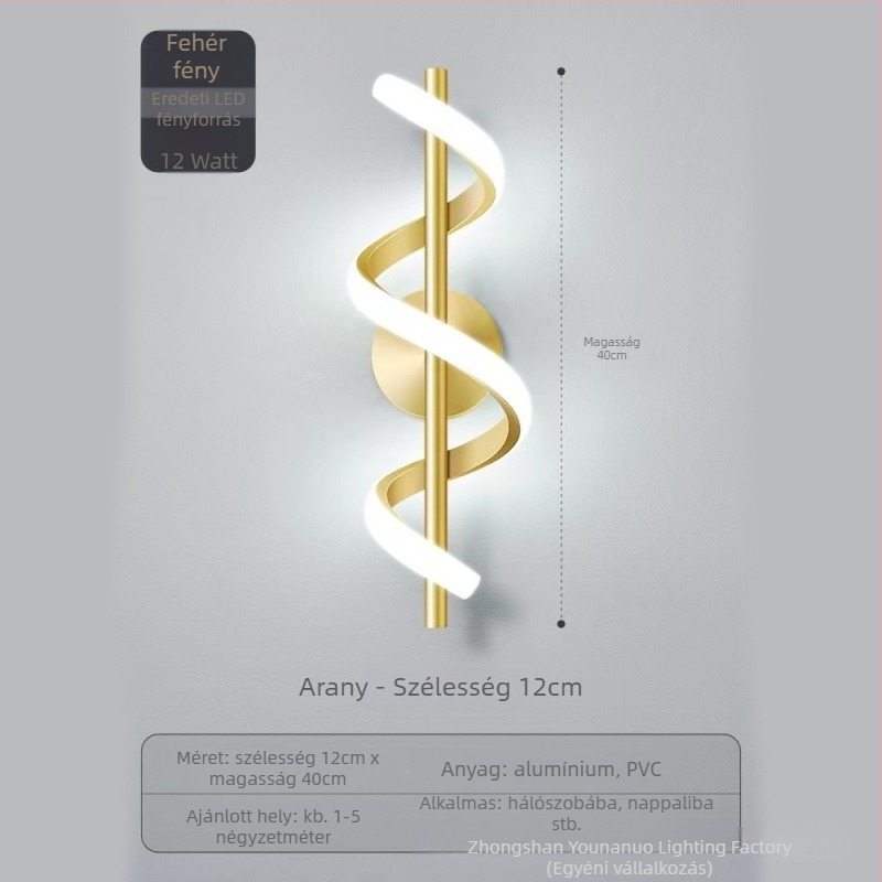 Spirál LED fali lámpa, alumínium test, PVC ernyő, 220V