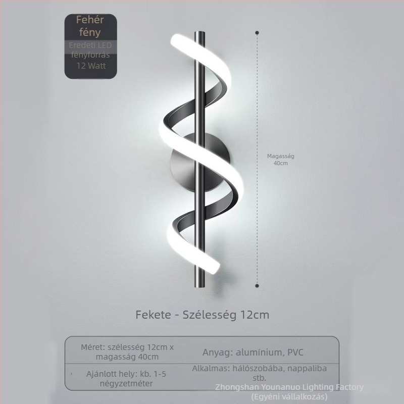 Spirál LED fali lámpa, alumínium test, PVC ernyő, 220V