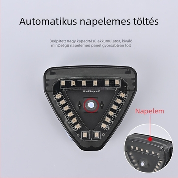 Vezeték nélküli napelemes navigációs fények autók és motorok számára LED stroboszkóppal a hátsó ütközés figyelmeztetésére — 5W, 12V, 0.5A, Modell: Solar Triangle Light, Anyag: ABS, Ragasztó rögzítés