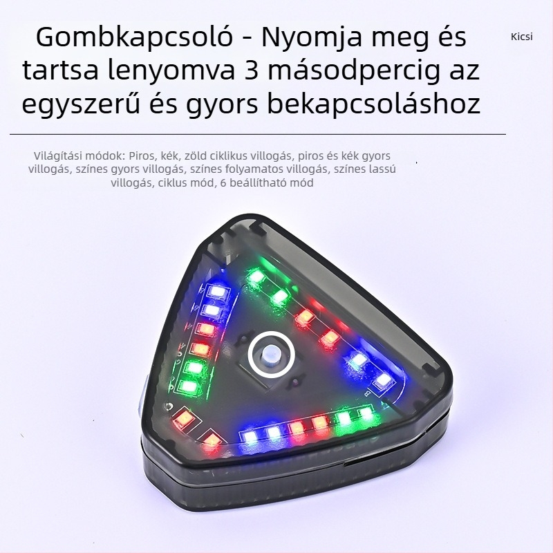 Vezeték nélküli napelemes navigációs fények autók és motorok számára LED stroboszkóppal a hátsó ütközés figyelmeztetésére — 5W, 12V, 0.5A, Modell: Solar Triangle Light, Anyag: ABS, Ragasztó rögzítés
