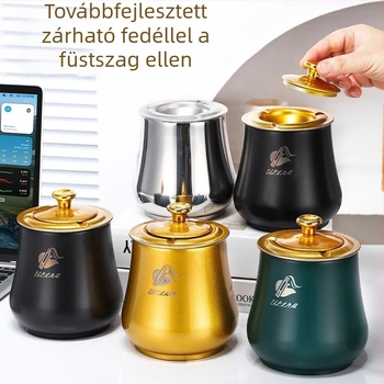 Rozsdamentes acélból készült hamutartó, dob alakú, extra vastag, cigaretta-tartóval, mély dizájn, szélálló, autóba szerelhető, hagyományos, mosható