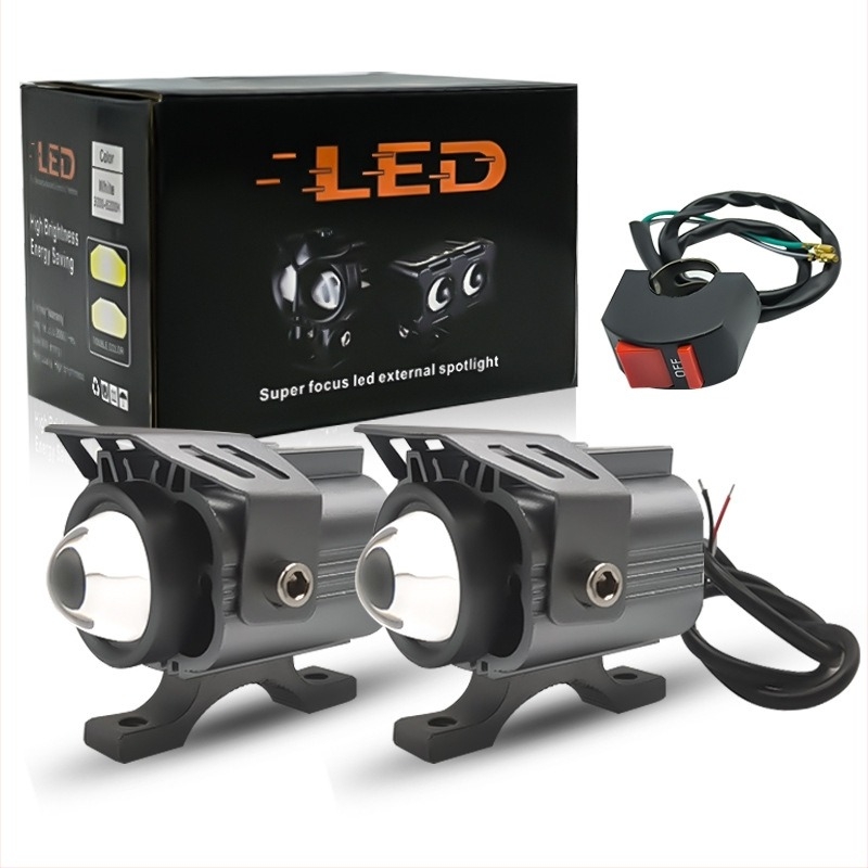 Motorkerékpár LED-es reflektor burkolattal, alumínium test, 12W, 9-80V, YL-5655 modell, univerzális illeszkedés