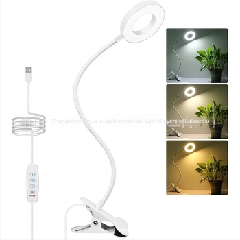 LED asztali lámpa csíptetővel, szemvédelem, USB-tápellátás, CRI ≥90, fémből készült árnyékoló, gombos kapcsoló, modern minimalista dizájn