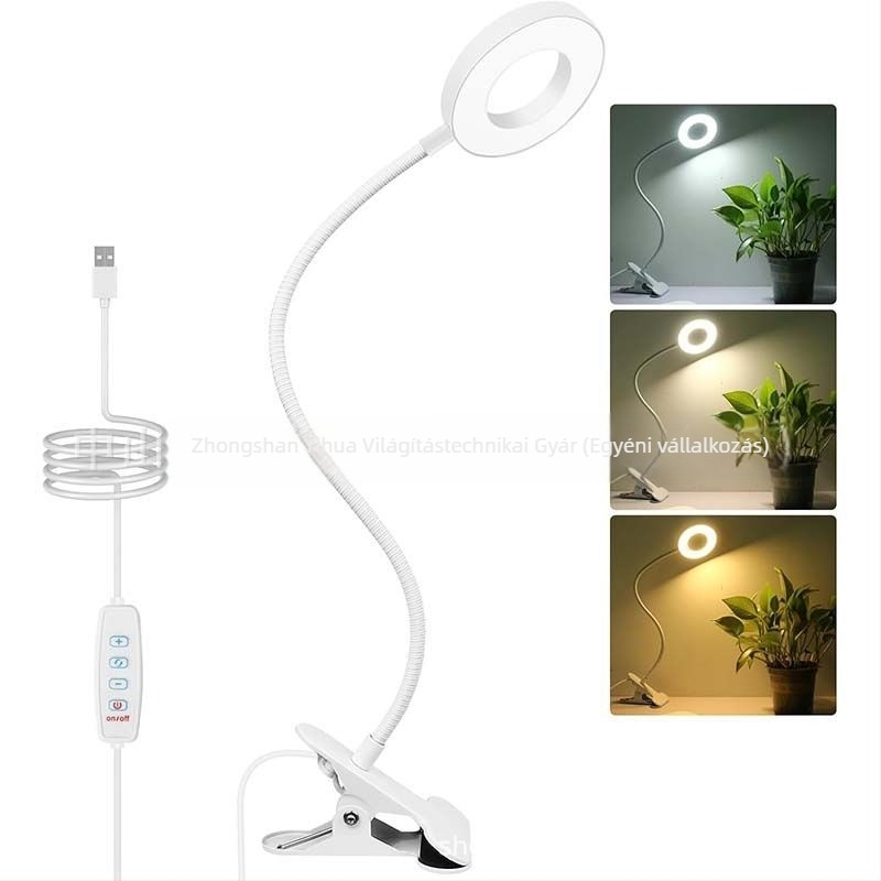 LED asztali lámpa csíptetővel, szemvédelem, USB-tápellátás, CRI ≥90, fémből készült árnyékoló, gombos kapcsoló, modern minimalista dizájn