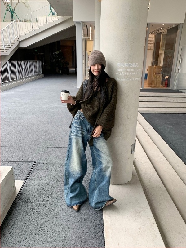 Női széles lábú farmernadrág denim anyagból, 80-90% pamut, középmagas derék, utcai stílus, kollázs részlettel, 2025 tél