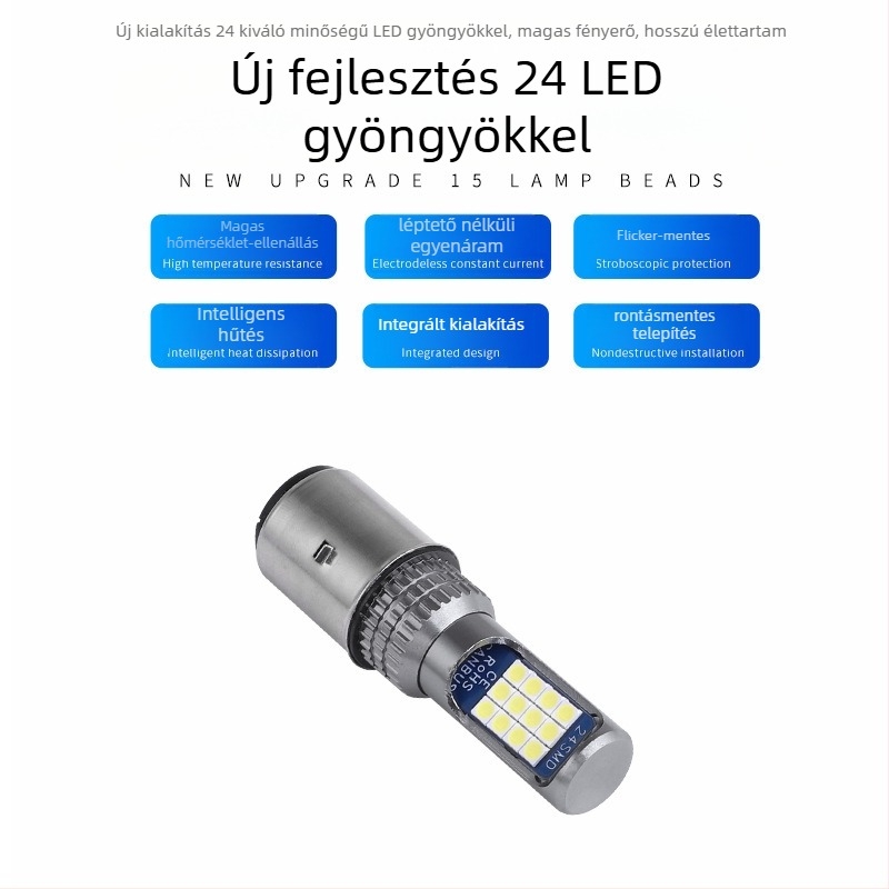 Motorkerékpár LED főfény – integrált távolsági és közelről világítás, LED 3030, 9–80V, 0.8A, 800 lm, élettartam 50000 h, alumínium ház