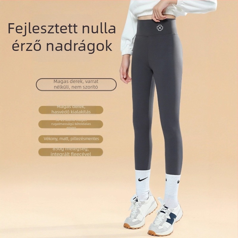 Lányoknak szánt fleece béléses termikus nadrág, vastagított őszi-téli, magas derekú, hosszú nadrág, 78% poliészter