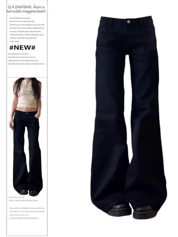 Női farmernadrág denimből, alacsony derekú, enyhén bővülő szabás, spandex 50–70%, ősz 2024
