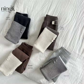 lányok fleece-bélelt leggings, középmagas derék, 95% pamut, téli stílus, Lemon