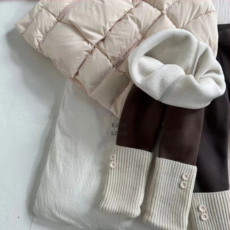 lányok fleece-bélelt leggings, középmagas derék, 95% pamut, téli stílus, Lemon