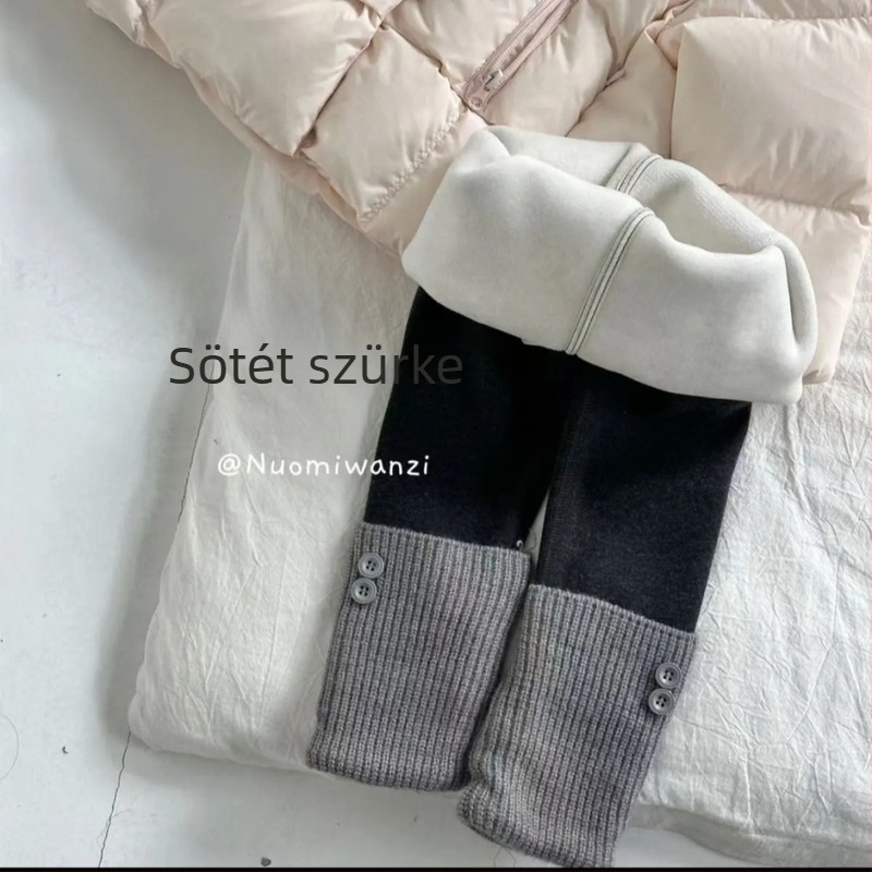 lányok fleece-bélelt leggings, középmagas derék, 95% pamut, téli stílus, Lemon