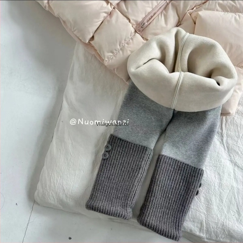 lányok fleece-bélelt leggings, középmagas derék, 95% pamut, téli stílus, Lemon