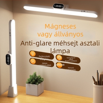 Ágy melletti LED lámpa órával és mágneses rögzítéssel, USB táplálású, távirányítóval, szemvédő, modern minimalista stílus
