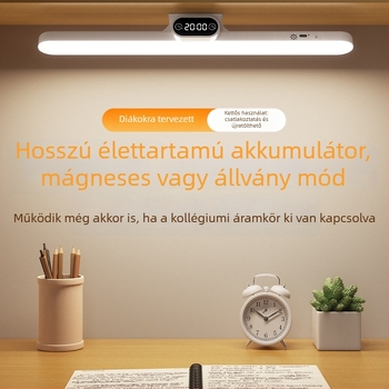 Ágy melletti LED lámpa órával és mágneses rögzítéssel, USB táplálású, távirányítóval, szemvédő, modern minimalista stílus