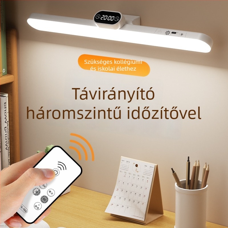 Ágy melletti LED lámpa órával és mágneses rögzítéssel, USB táplálású, távirányítóval, szemvédő, modern minimalista stílus