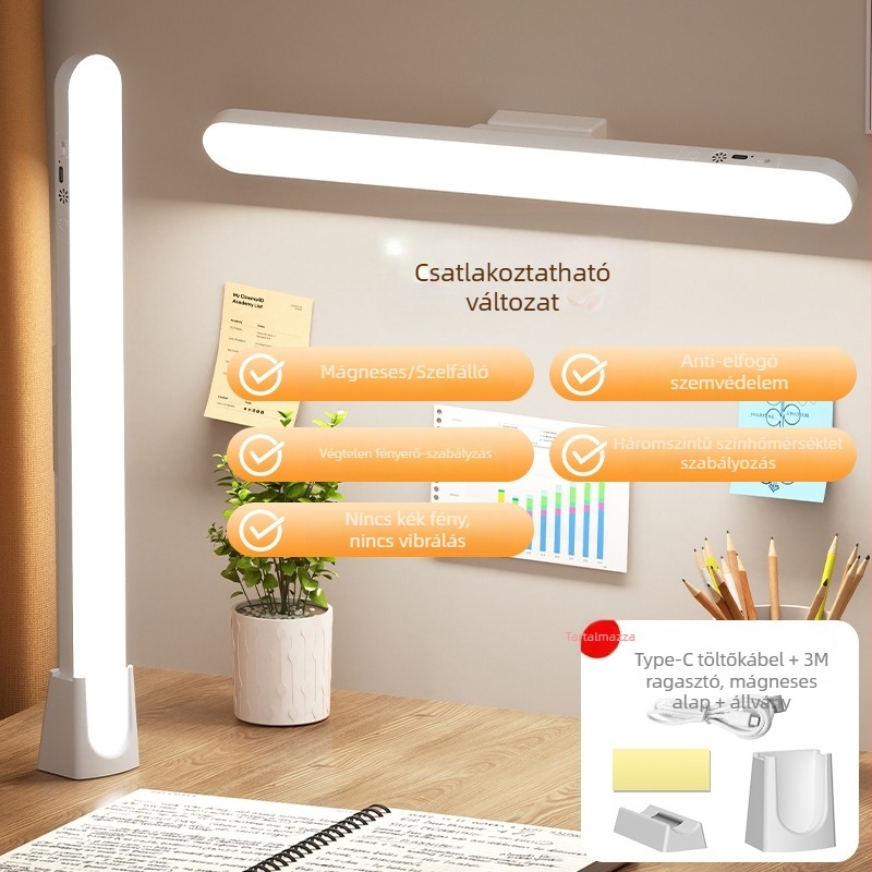 Ágy melletti LED lámpa órával és mágneses rögzítéssel, USB táplálású, távirányítóval, szemvédő, modern minimalista stílus