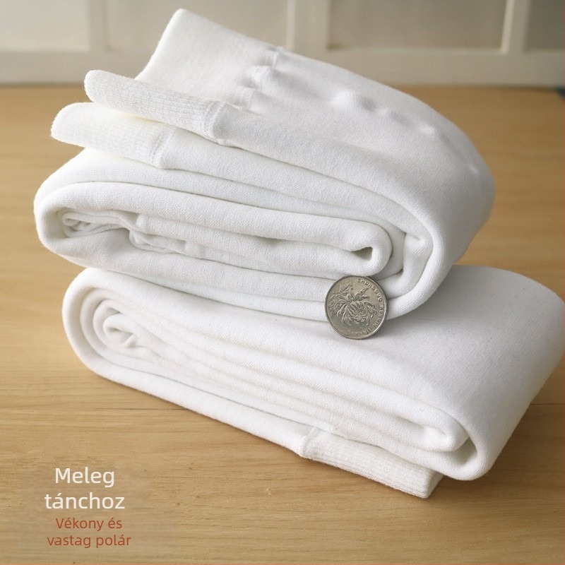 Fehér gyerekharisnyák ősz-tél, vastag fleece-betéttel, egyrészes harisnyanadrág lányoknak
