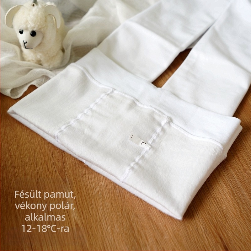 Fehér gyerekharisnyák ősz-tél, vastag fleece-betéttel, egyrészes harisnyanadrág lányoknak