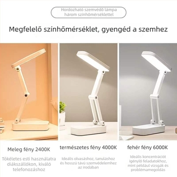 Összecsukható hordozható LED szemvédő asztali lámpa érintéses kapcsolóval, beépített újratölthető akkumulátorral, kettős használatú tápellátás