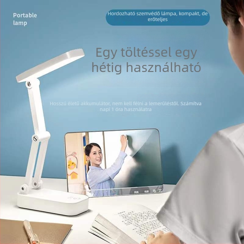 Összecsukható hordozható LED szemvédő asztali lámpa érintéses kapcsolóval, beépített újratölthető akkumulátorral, kettős használatú tápellátás