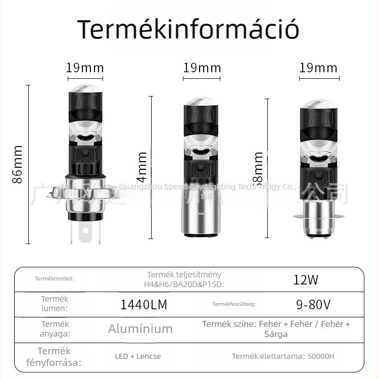 LED motorkerékpár fényszóróizzó lencsés kivitelben, kompatibilis P15D, T19, H4, H6