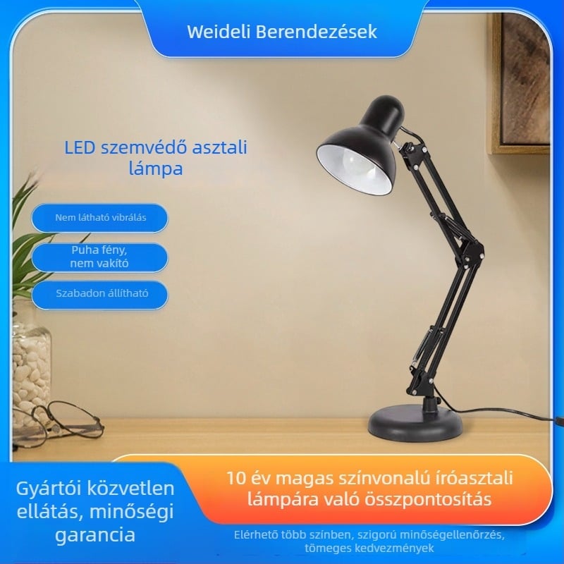 LED Hosszú karú szemvédő asztali lámpa klipszel, hajlékony, vasból, 220V, CRI ≥90
