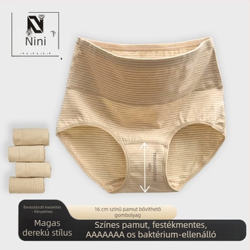 Női pamut alsónemű, magas derekú, lélegző, antibakteriális, anyaga 95–100% pamut.