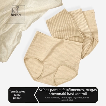 Női pamut alsónemű, magas derekú, lélegző, antibakteriális, anyaga 95–100% pamut.