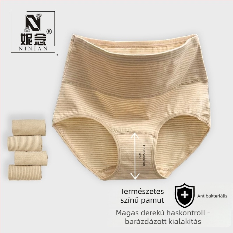 Női pamut alsónemű, magas derekú, lélegző, antibakteriális, anyaga 95–100% pamut.