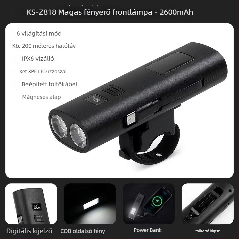 Újratölthető LED zseblámpa, kézi kültéri világítás 360°-os forgással, 1200mAh akkumulátor