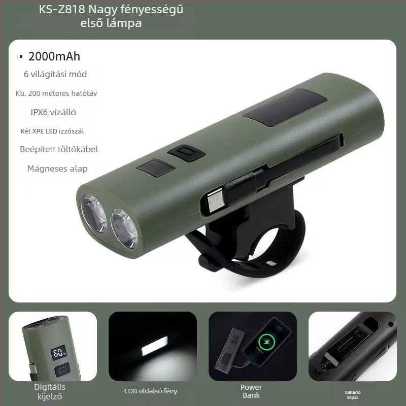 Újratölthető LED zseblámpa, kézi kültéri világítás 360°-os forgással, 1200mAh akkumulátor