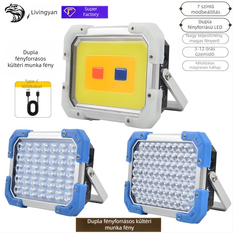 Kemping LED lámpa, 5V-es újratöltésű, 12W/18W, nyomógombos kapcsoló
