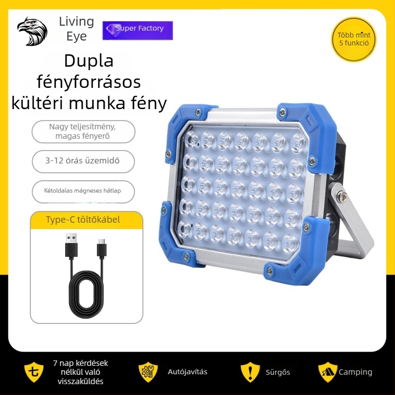 Kemping LED lámpa, 5V-es újratöltésű, 12W/18W, nyomógombos kapcsoló