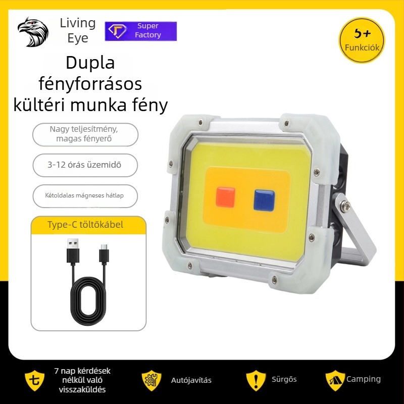Kemping LED lámpa, 5V-es újratöltésű, 12W/18W, nyomógombos kapcsoló