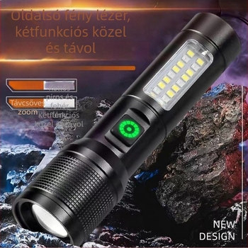 USB Type-C töltésű LED zseblámpa, alumíniumötvözet test, 15W kimenet, 500 m hatótáv
