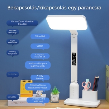 Összecsukható szemvédő tanulóasztali lámpa, hangvezérlés, intelligens USB-ellátás, műanyag árnyékoló, éjszakai fény és tanulási fény