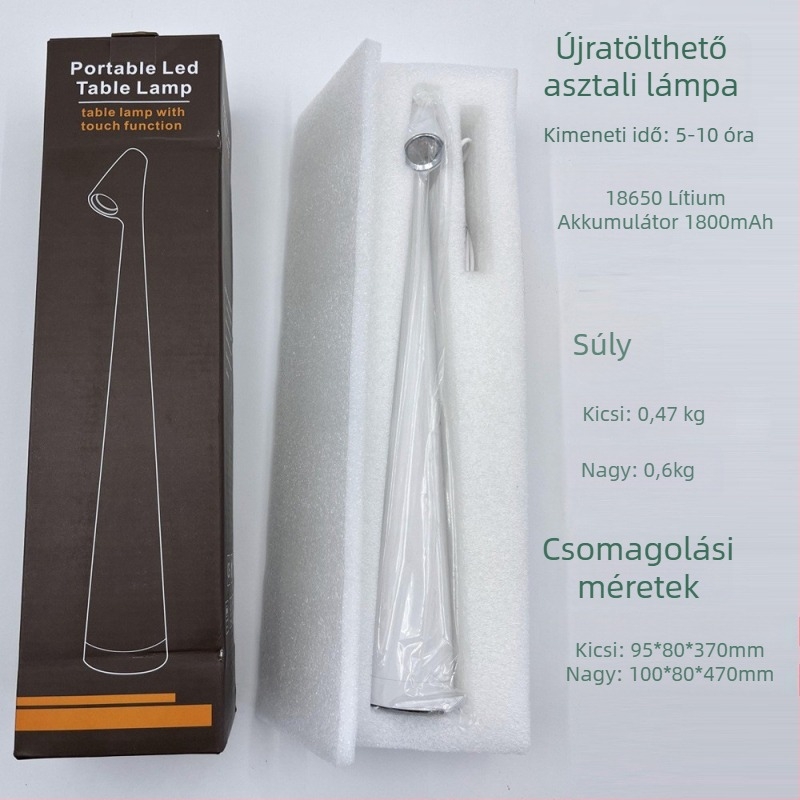 Érintéses asztali lámpa, fém árnyékoló, USB tápellátás, CE tanúsítvány, feszültség ≤36V