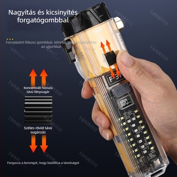 Autómentő kalapács LED lámpával, 3600 mAh újratölthető, kézi hajtású, multifunkciós: ablakbetörő és kés, Power Bank, hatótávolság 200–500 m